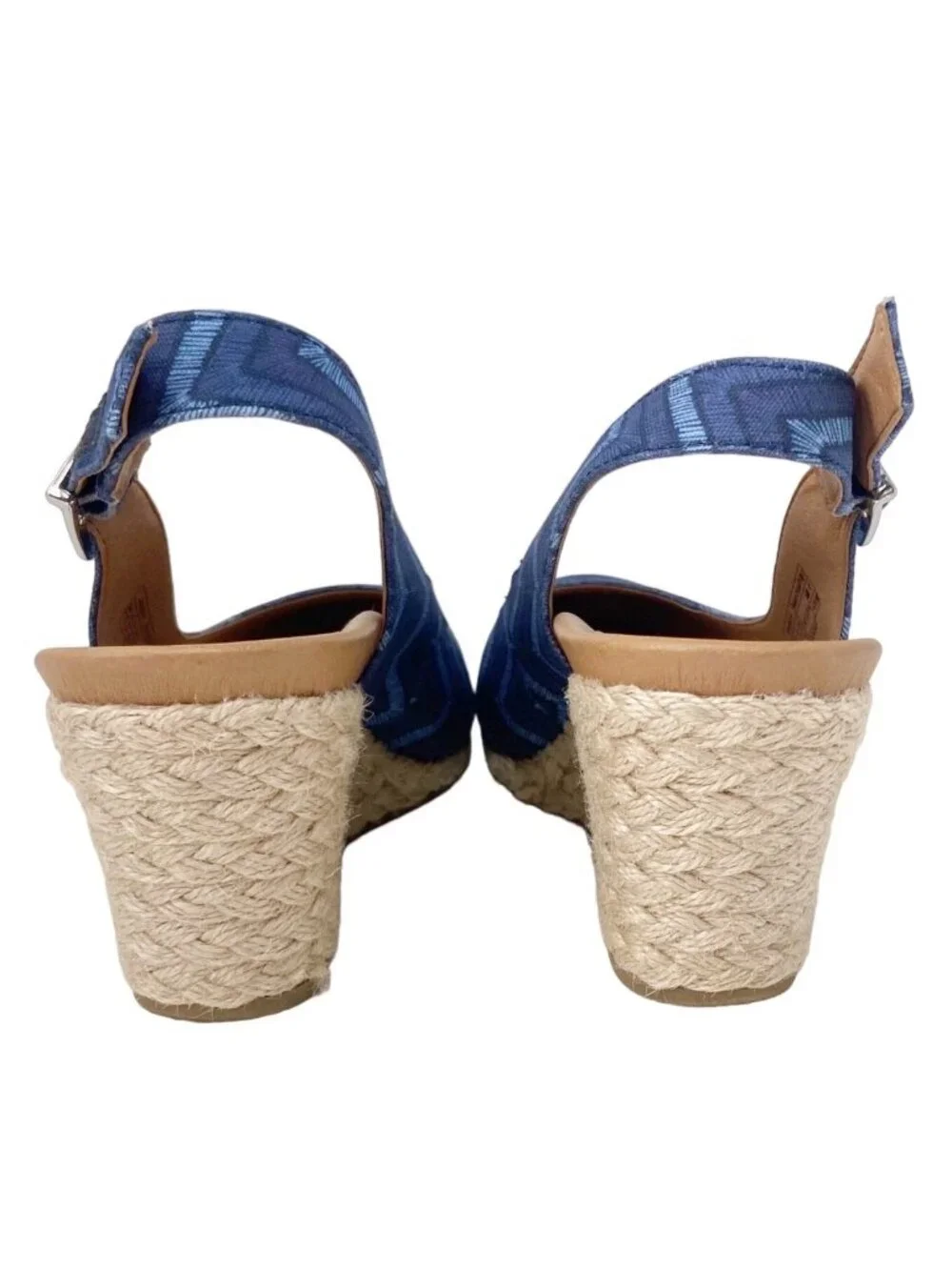 Vionic Coralina Blue Chevron Espadrilles Wedge Sandals Size 7